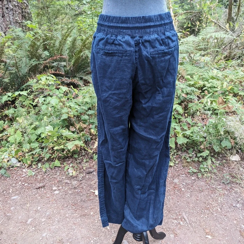 Quince 100% European Linen Wide Leg Pants M Navy Blue Pull On Drawstring Capsule